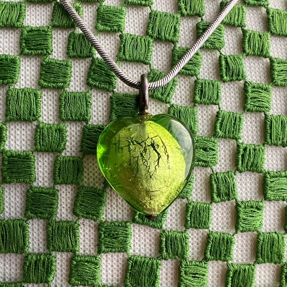 Vintage Y2K Murano Heart Glass & Sterling Silver Lime Green Necklace Pendant - Picture 17 of 17